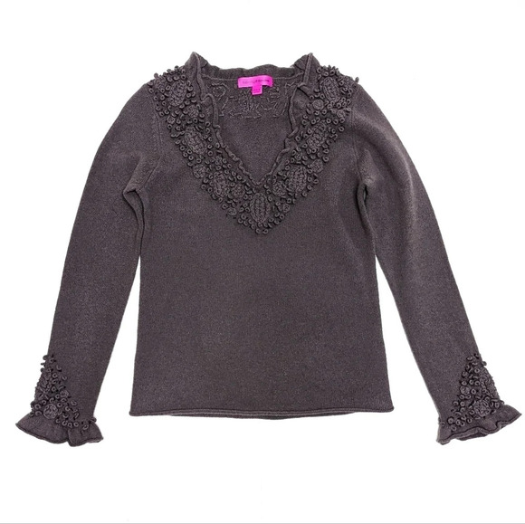 EBENE by P. Assuline Wool Knit Sweater with Beading and Embroidery Size 2 - Picture 1 of 7